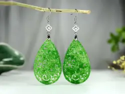 Natural hollow handcarved green jade earrings with 925 sterling silver 925 earrings jewelry earrings for women earrings