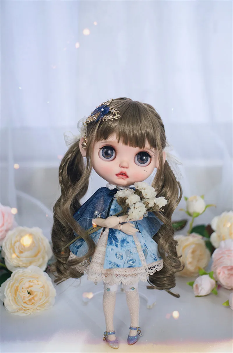 

BJD doll wig is suitable for Blythes doll 9-10in size fringe double ponytail imitation mohair doll accessories woman