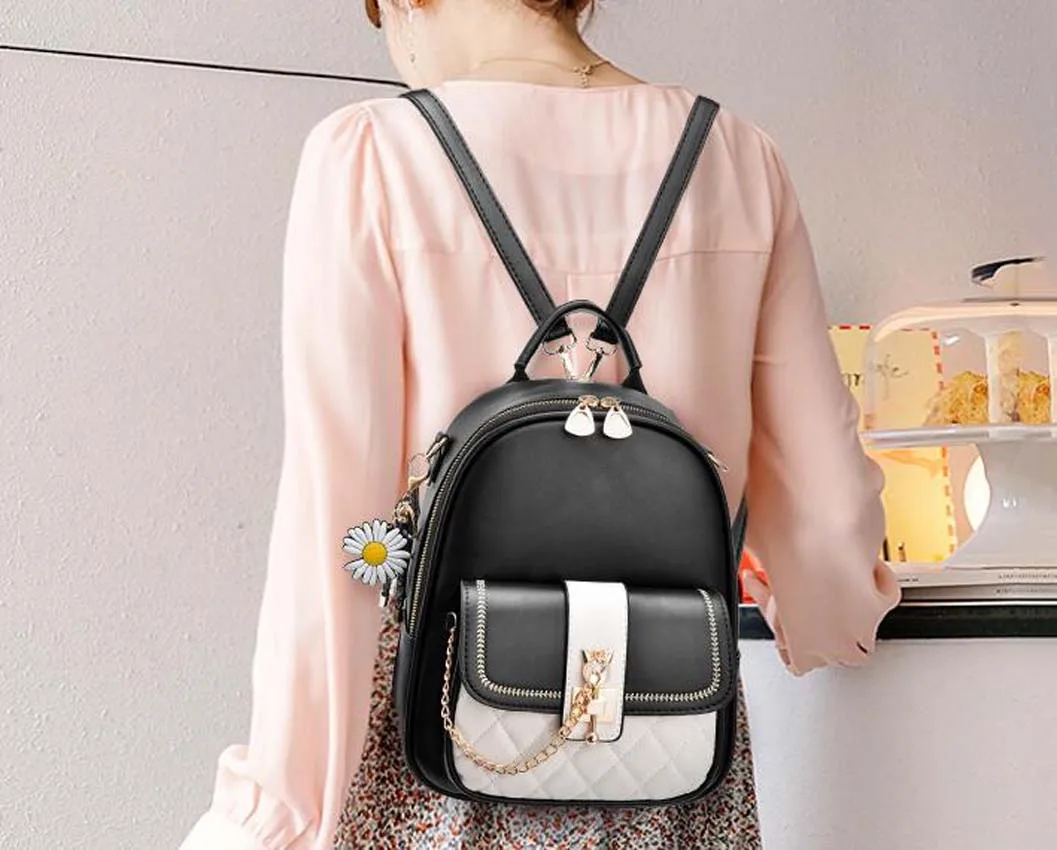2025 New Arrival fashion women's high quality leather double shoulder bags flower patchwork colour backpack casual backpack