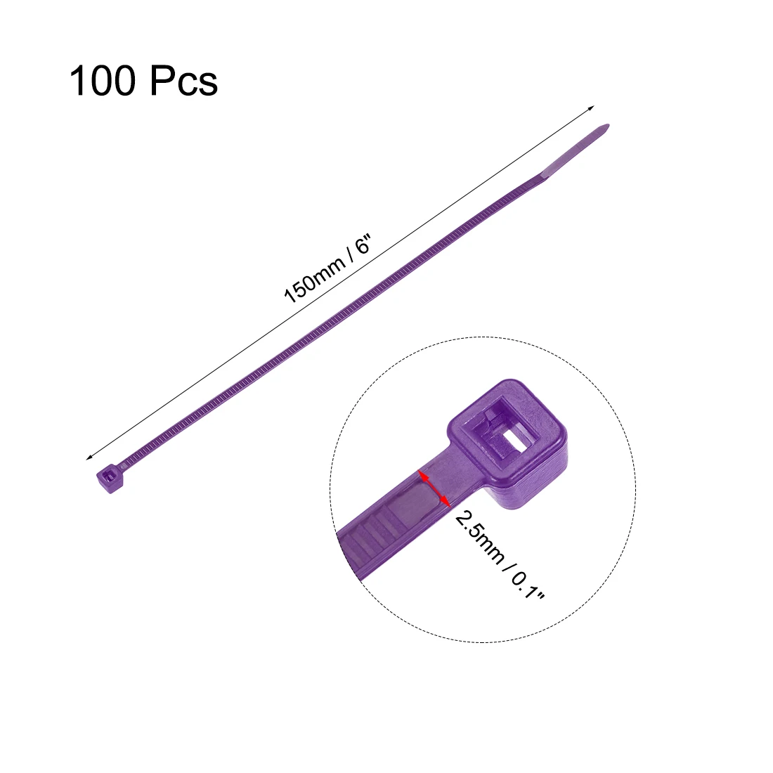 uxcell 100pcs Cable Zip Ties 150mmx2.5mm Self-Locking Nylon Tie Wraps Purple Single-use Locking Flexible Cable Tie