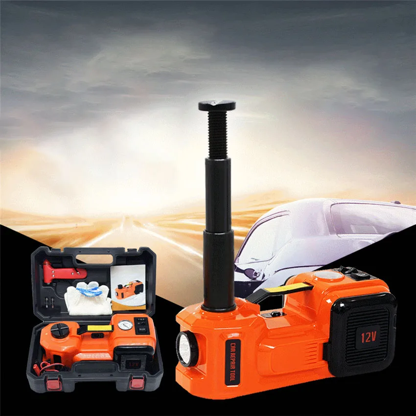 

5Ton Lifting 45CM Electric Hydraulic Jack 3in1 Car Jack 150W DC12V Potable Tire Repair Tool With Inflator Pump Led Light Hammer