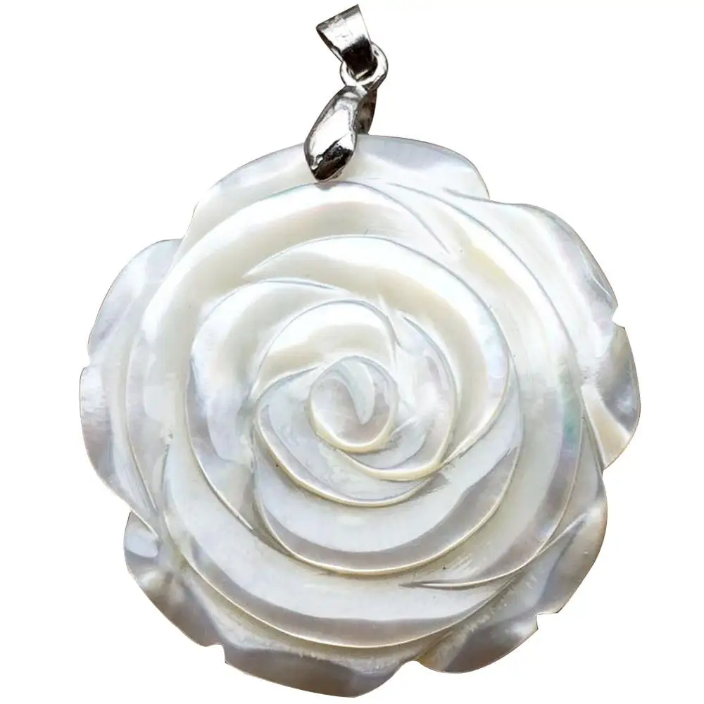 Fashion Jewelry 34mm White Mother of pearl Shell Flower Art Women Pendant Bead 1pcs C9208