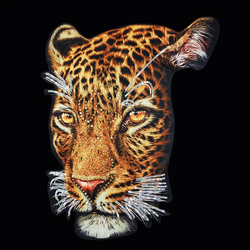 1 Pieces Sequin Printed Large Tiger Head Cloth Sew on For Clothing Patch DIY T-Shirt Jacket Denim Coat Decoration Sticker