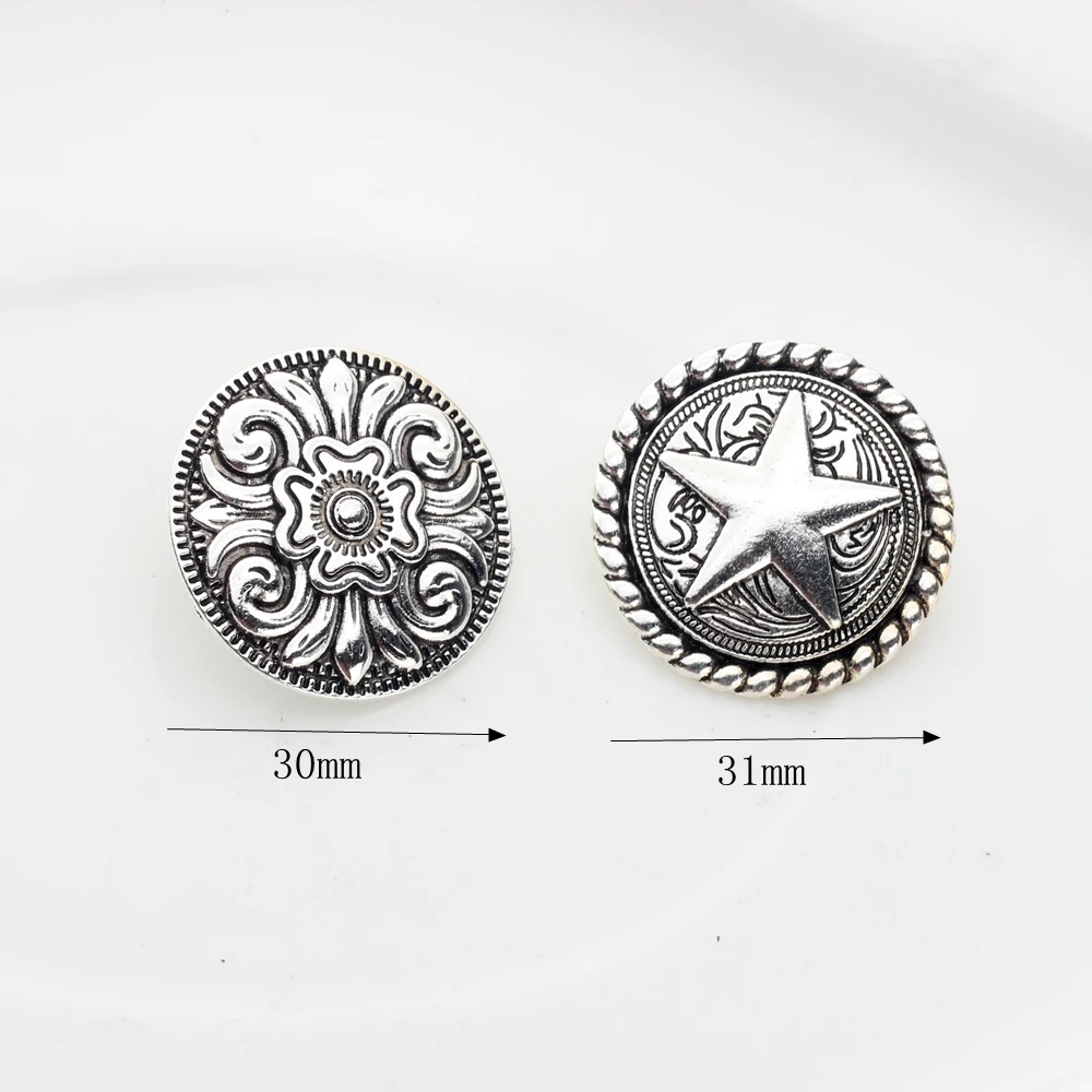 CONCHO Zinc Alloy Round Shape Plating Vintage  Decorative Buttons Charms Pendants 3pcs/lot 30MM for DIY Accessories