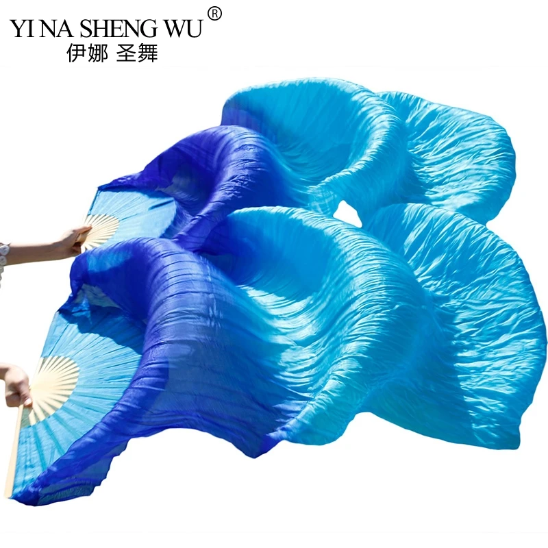 High Quality  Real Silk /Imitation Silk Dance Long Fans 1 Pair Handmade Dyed Silk Belly Dance Fans Dance Props 180x90cm