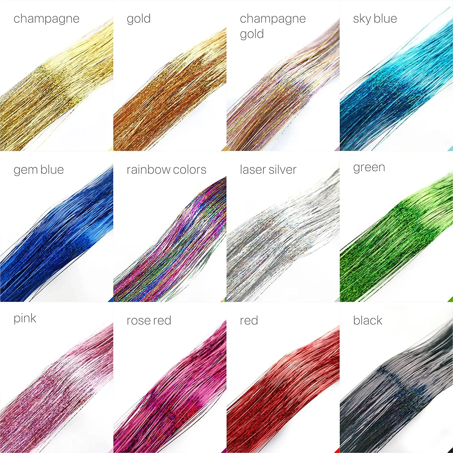 47 Inch 12 Colors Hair Tinsel With Tool Sparkling Dazzle Glitter Shiny Hair Extensions Hair Silk Tinsel Heat Resistant