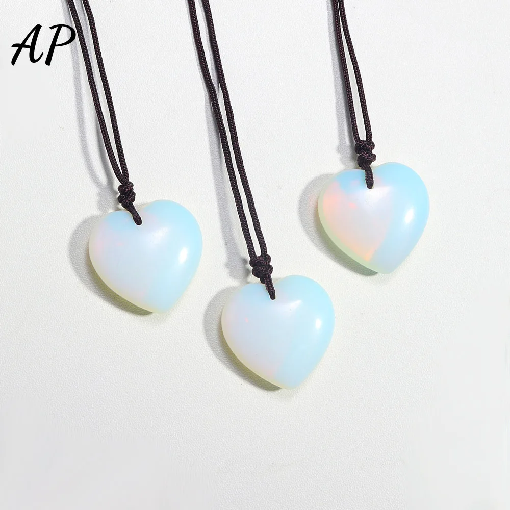 Hot Sale Opal Heart-Shape Necklaces Crystal Reiki Gem Pendants Women Men Jewelry Gift