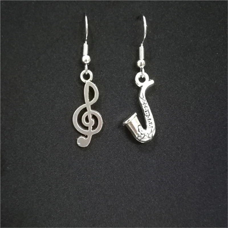 Antique Silver Color Saxophone Earrings - Vintage Jewelry - 3D Earrings - Music Note Mismatch Earrings - Gift for Music Lovers