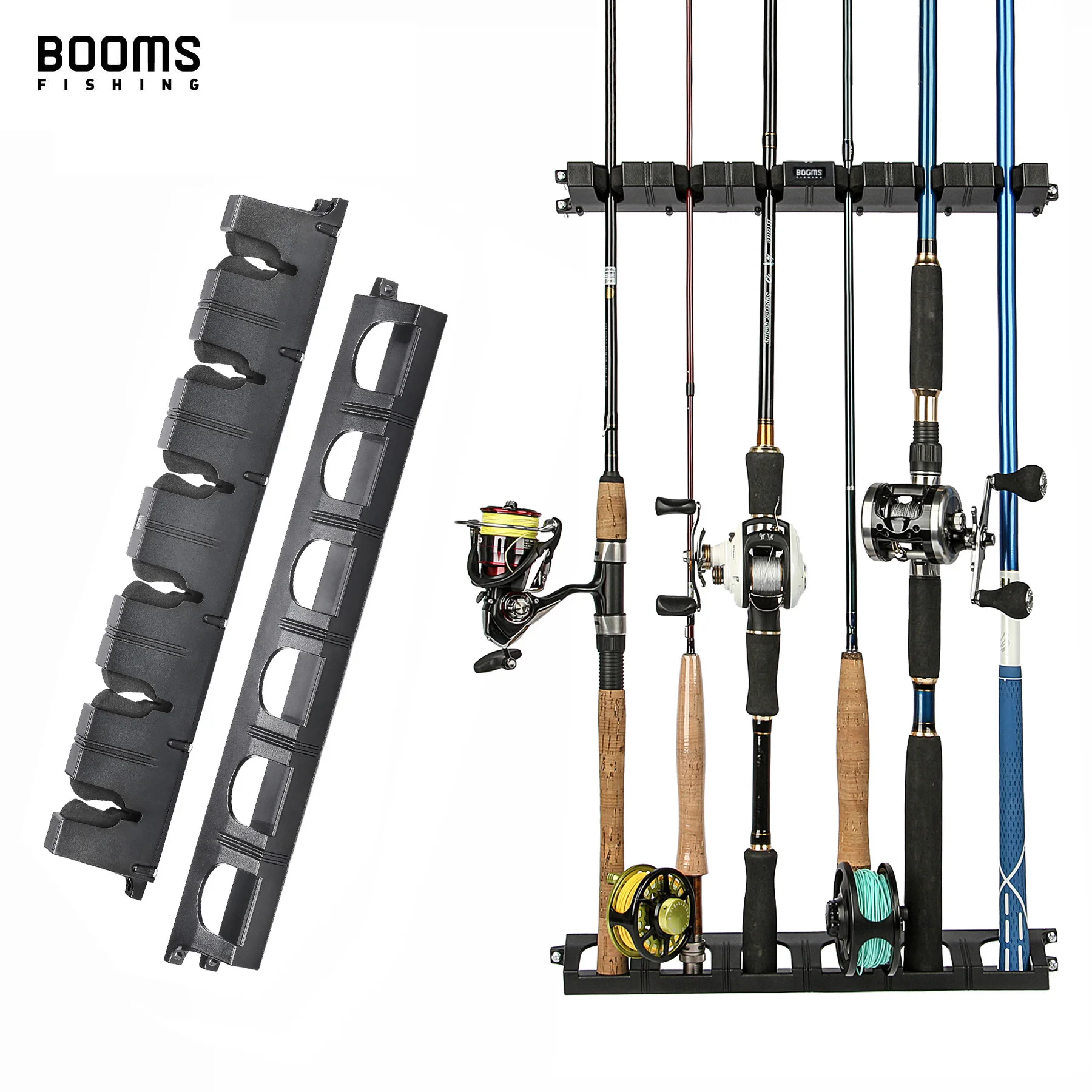 Booms Fishing WV1 Vertical 6-Rod Rack Fishing Pole Holder Wall Mount Modular for Garage