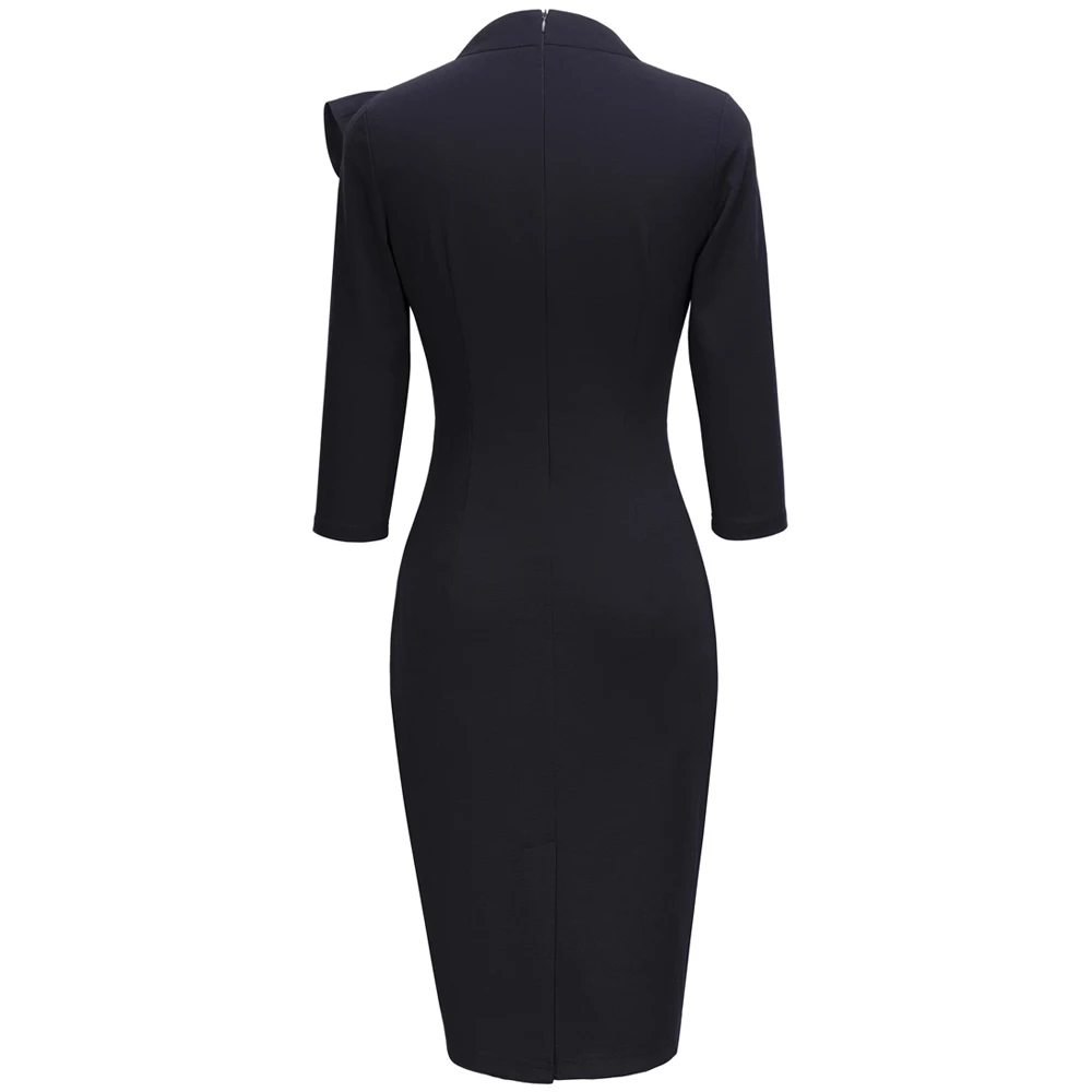 Retro kobiety elegancka klasyczna przednia kokardka zaprojektowana strona Bodycon praca urocza sukienka ołówkowa EB244