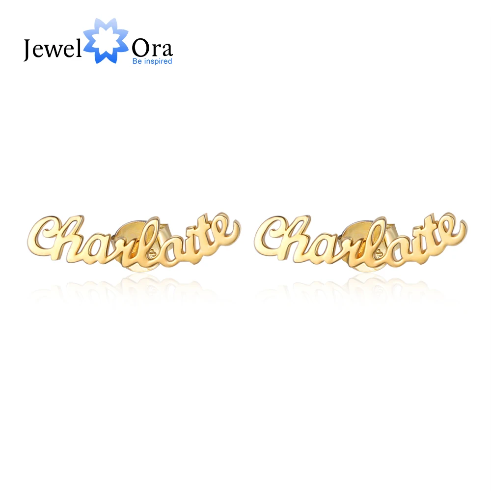 

JewelOra Customized Nameplate Stud Earrings for Women 3 Colors Personalized Letter Name Earrings Anniversary Gifts for Mothers