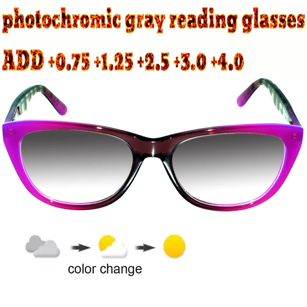 

Photochromic Gray Reading Glasses Rectangular Ultralight Trend High Quality Fashion Men Women+1+1.5 +1.75 +2.0 +2.5 +3 +3.5 +4