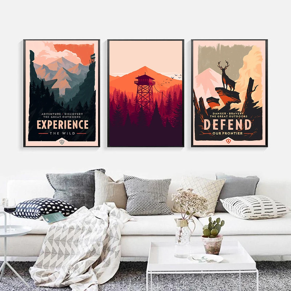 Firewatch Video Games Mountains Deer Minimalism Forest Nature Wildfire Wall Art Canvas Games Poster HD Print Home Decor Painting