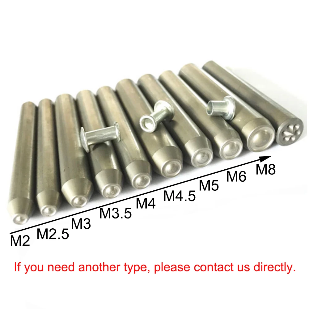 M2 M2.5 M3 M3.5 M4 M4.5 M5 M6 M8 Nut Rivet punch Pin Tool for Aluminum Flat Round Head Half Hollow Rivet Nut