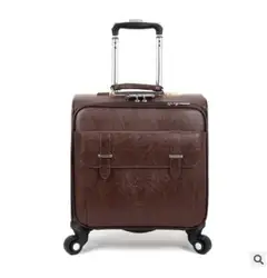 Valise Spinner en PU pour Homme, Bagage à Main d'Affaires, Valise de Voyage à Roulettes, 18 Pouces