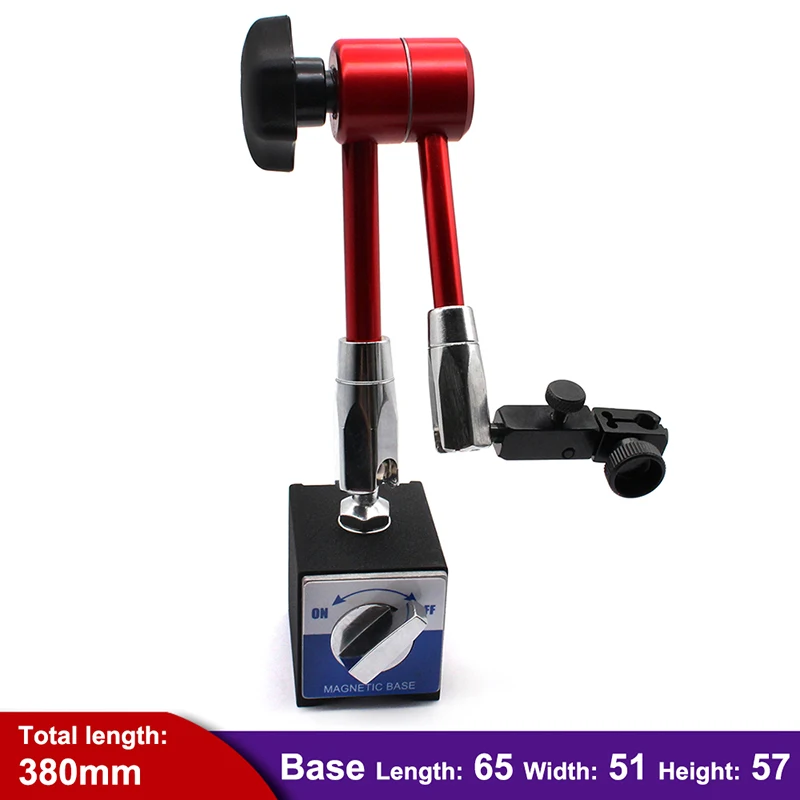 380mm 65-51-57 Red Dial Test Indicator Gauge Universal Magnetic Base Holder Strong Magnetic Precision Indicator Measurement Tool