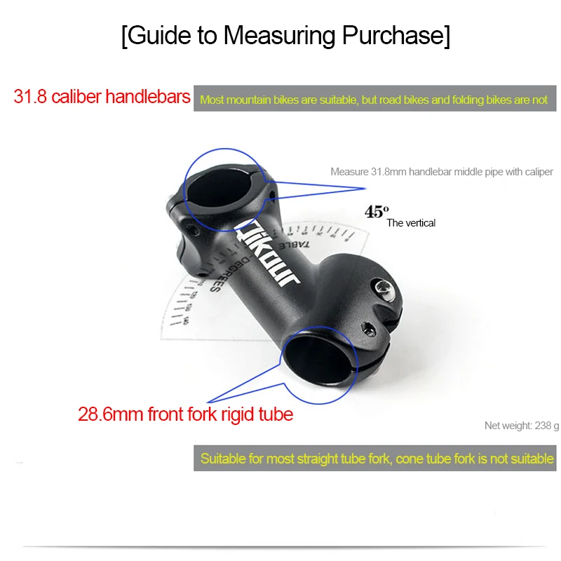 31.8*90 mm Mountain Road MTB Cycling Bike Handlebar Stem Bicycle Riser 45/35 Degree bike stem