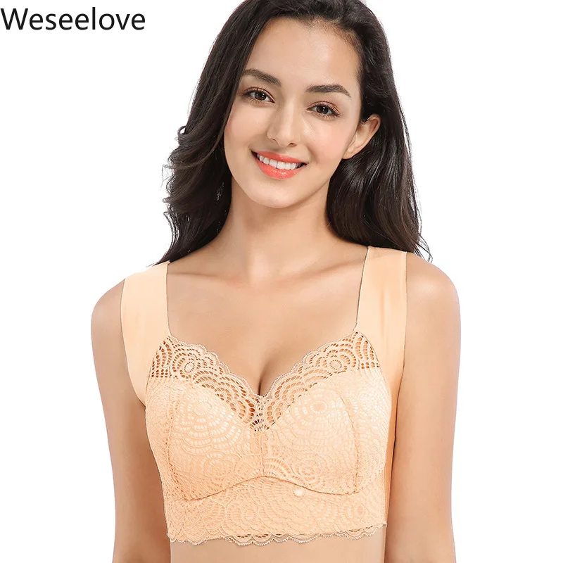 Weseelove 2020 ฤดูร้อน PLUS ขนาดผู้หญิง Bras Soutien Gorge SEXY Lace Bralette หญิงไม่มี Rims รวบรวม Sleep กีฬา Bra X09-3