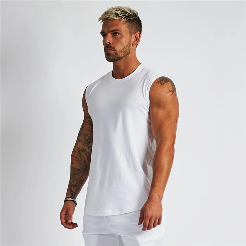 

Plain Bodybuilding Stringer Tank Top Men Fitness Clothing Gym Singlet Cotton Sleeveless Shirt Workout Sportwear Slim Fit Tanktop