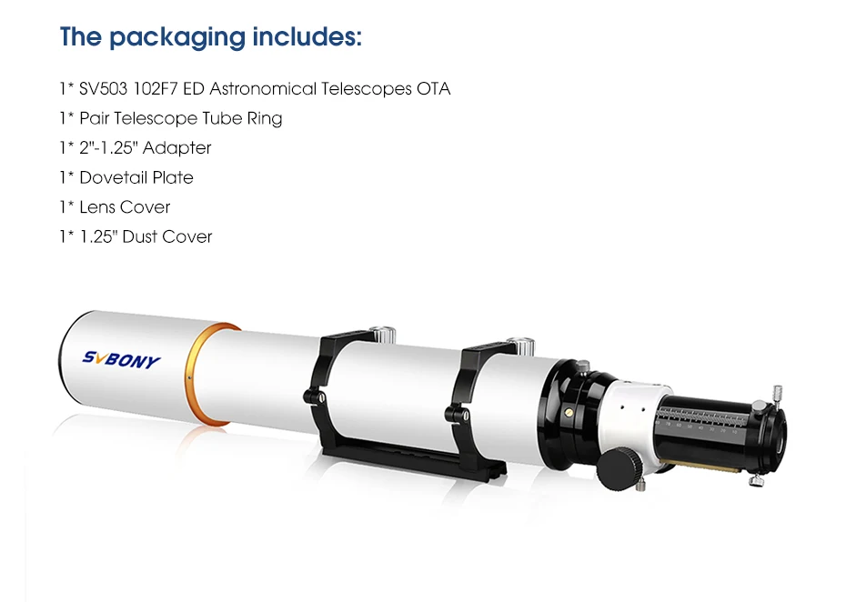 Svbony SV503 Astro Telescope 70/80/102ED Extra Low Dispersion Achromatic Refractor OTA For Exceptional Viewing Astrophotography
