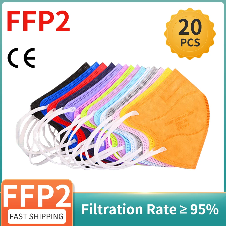 

20pcs Fit 3-12 Years Kids FFP2 Face Mask KN95 Mascarillas CE Approve 13 Colors Layers Filters Respirator Soft Masks for Children