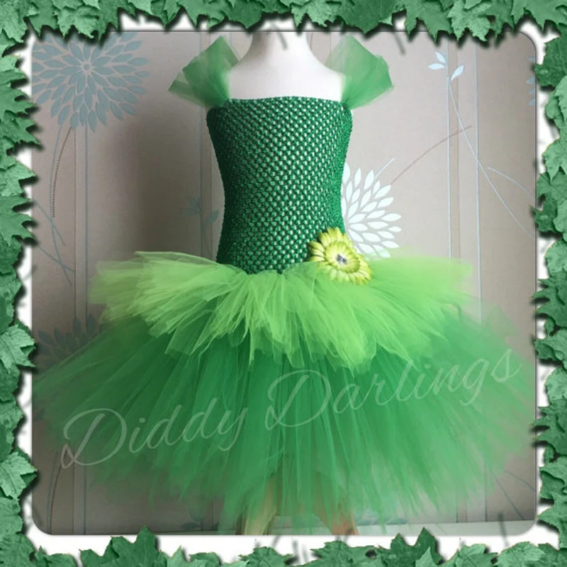 Mädchen Grünes Kuchen Tutu Kleid Kinder Häkeln Flauschiges Tüllkleid Ballkleid mit Gänseblümchen Blume Kinder Geburtstag Party Kostüm Kleider