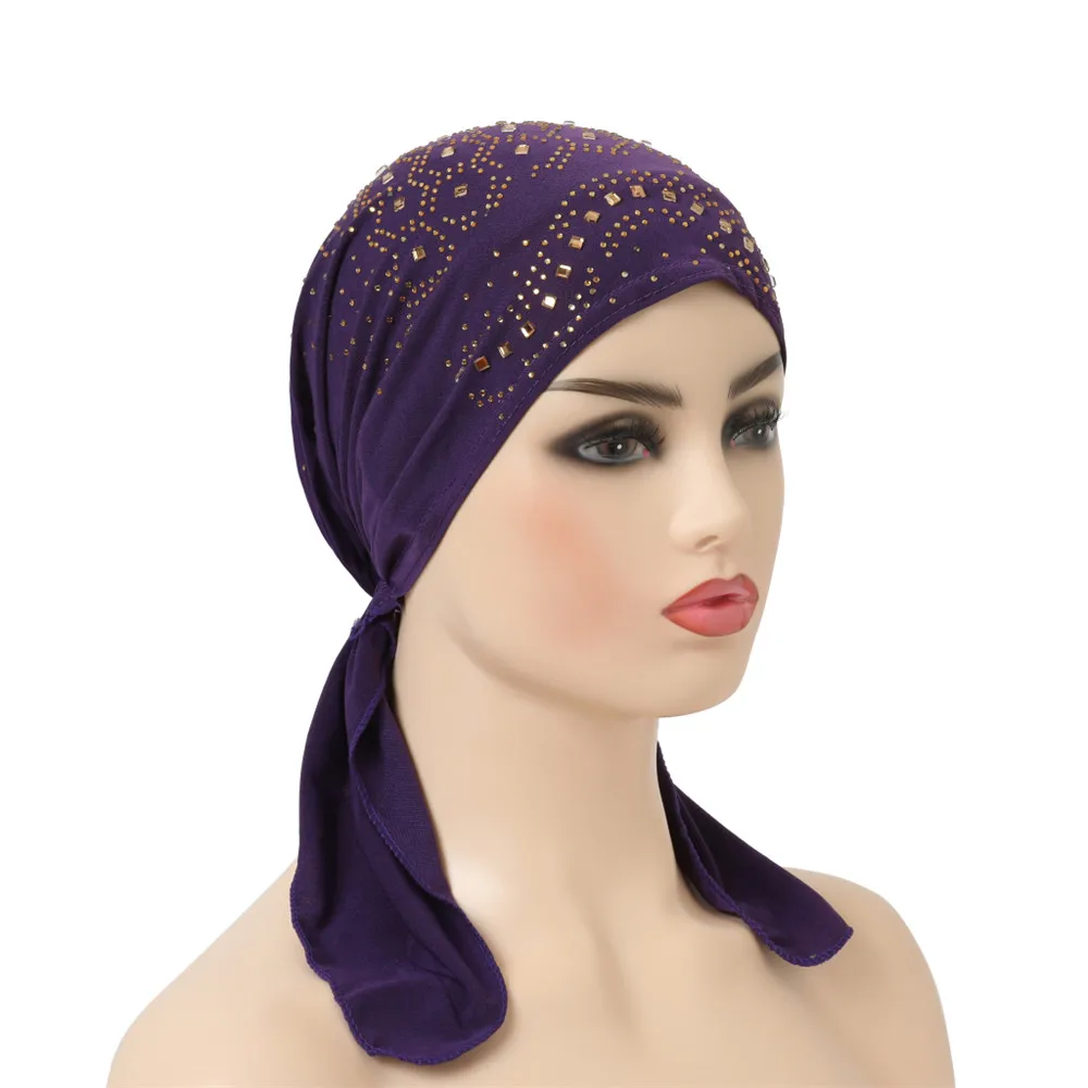 Kobiety muzułmański hidżab pod szalikiem czapka wewnętrzna czapka kości Bonnet Turban Rhinestone czapka islamska pod szalikiem wypadanie włosów chustka kapelusz chustka na głowę