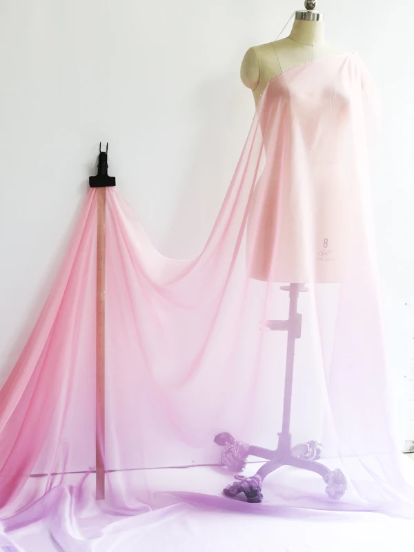 Ombre Chiffon 58'' breit nach Meter 30D Farbverlauf Chiffon transparenter Stoff Tanzschal Hochzeitsdekorationen transparent – Detail 23