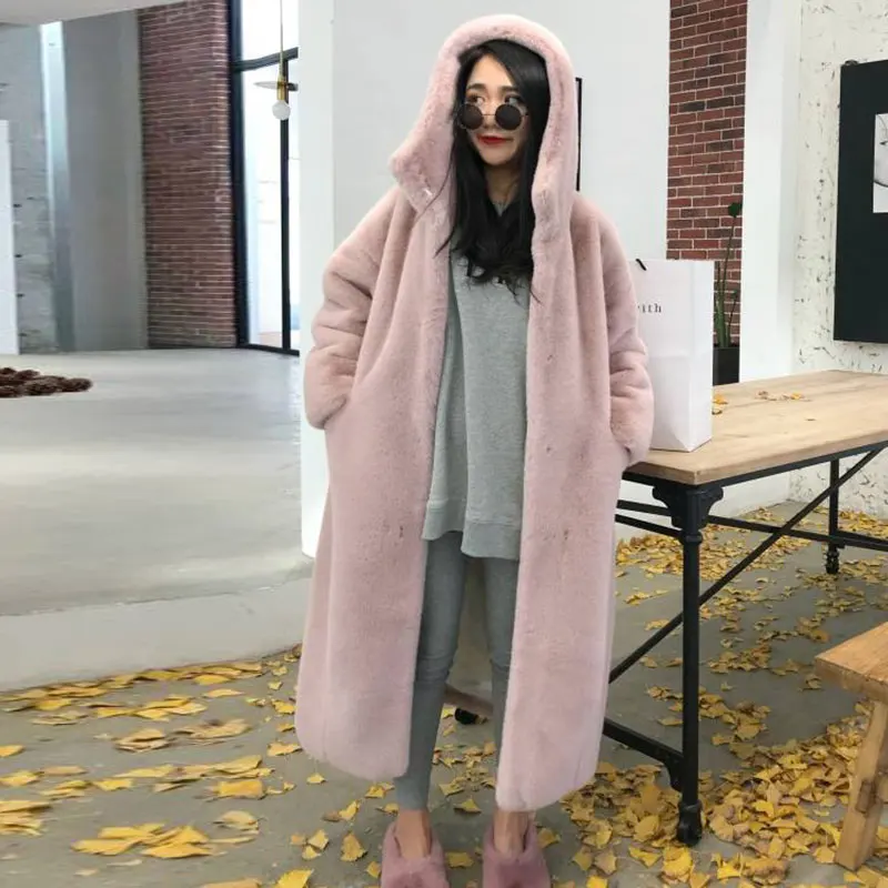 Oversize Hooded Faux Fur Coat Winter Jacket Women Fashion Long Parka Thick Warm Winter Coat Women Female Loose Faux Fur Jackets