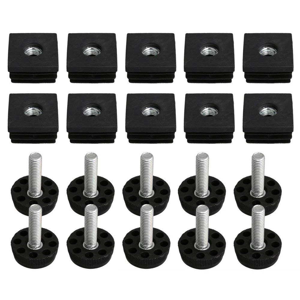 

10Pcs Thread Black Plastic Furniture Leg Plug Blanking End Caps Insert Plugs with Adjust Thread Feet for Square Pipe M8