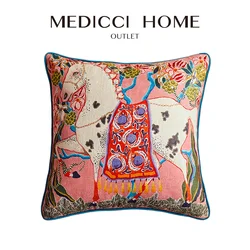 Medicci Home Mystical White Horse Cushion Cover Chinese Traditional Retro Pattern Throw Pillow Case For Sofa Chair Seat Settee