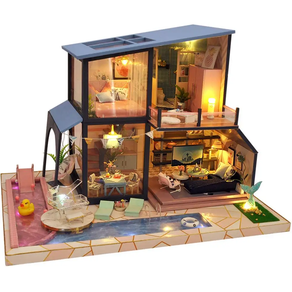 DIY Wooden Miniature Dollhouse Mermaid Legend Ancient Style Architectural Model Furniture Kit For Kid Valentine's Christmas Gift