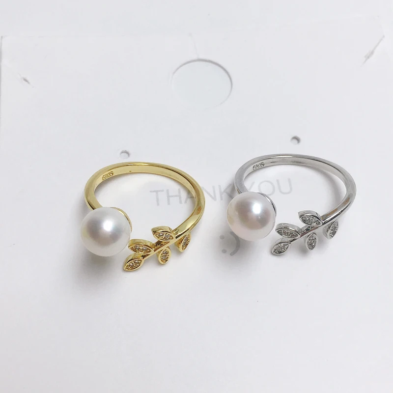 ZHBORUINI 2024 Leaf Pearl Ring 100% Real Natural Pearl Gold And Silver Color Adjusted 925 Sterling Silver Ring Women Jewelry