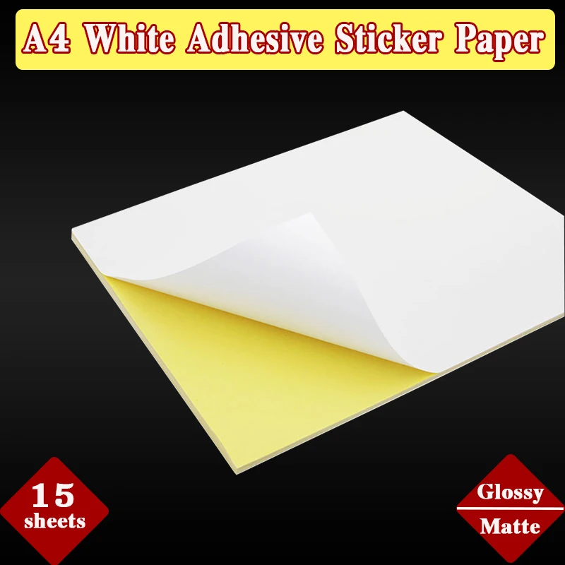 

15 Sheets A4 White Self Adhesive Sticker Paper Label Glossy or Matte For Laser or Inkjet Printers Economy Pack