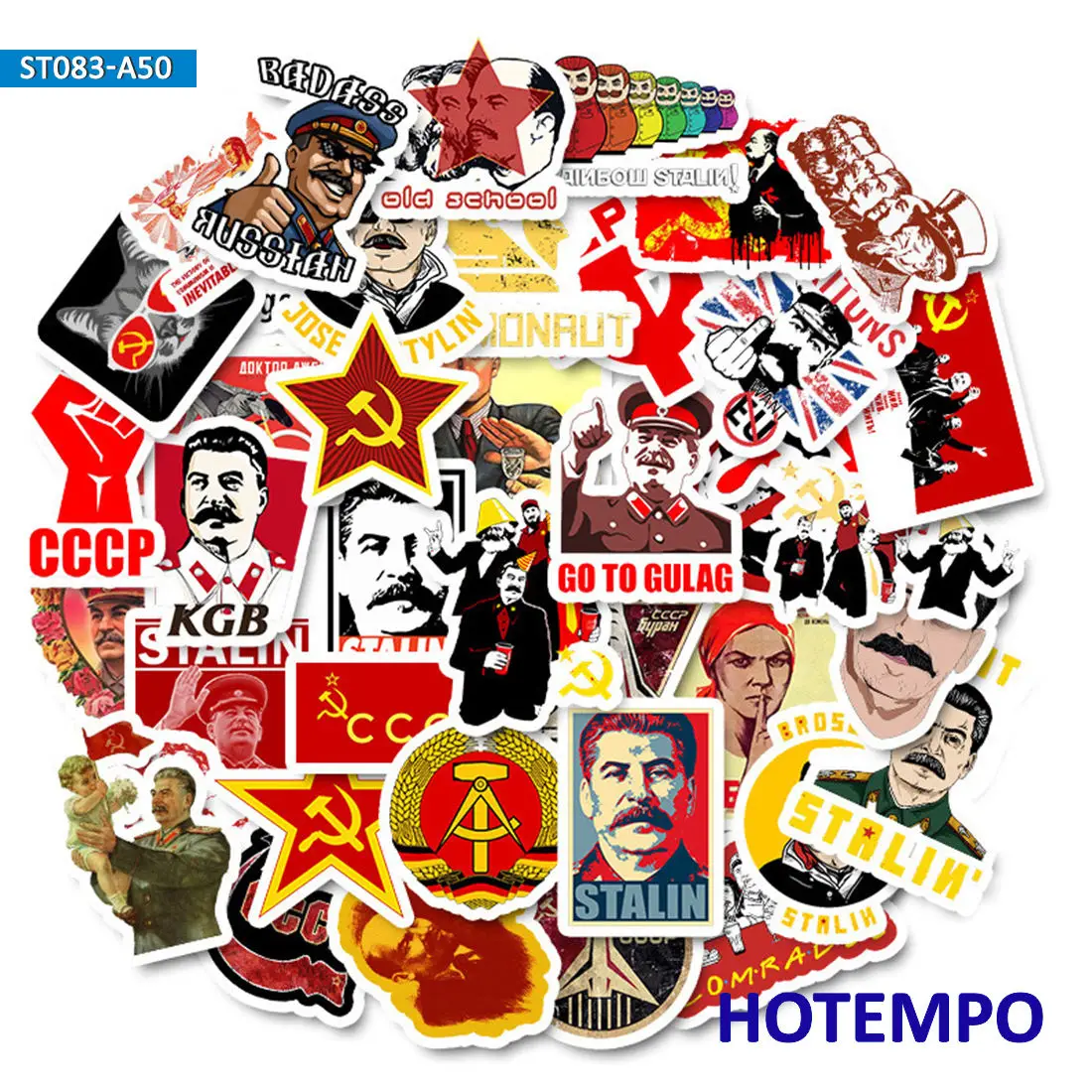 50pcs Stalin USSR CCCP Retro Slogan Cool Funny Stickers for Phone Laptop Notebook Luggage Guitar Skateboard BMX Bike Car Sticker