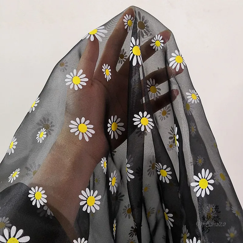 150cm szerokości Daisy drukowanie tkanina z organzy dla dziewczynek letnia sukienka księżniczka sukienka Handmade DIY kurtyna odzież ozdobna tkanina