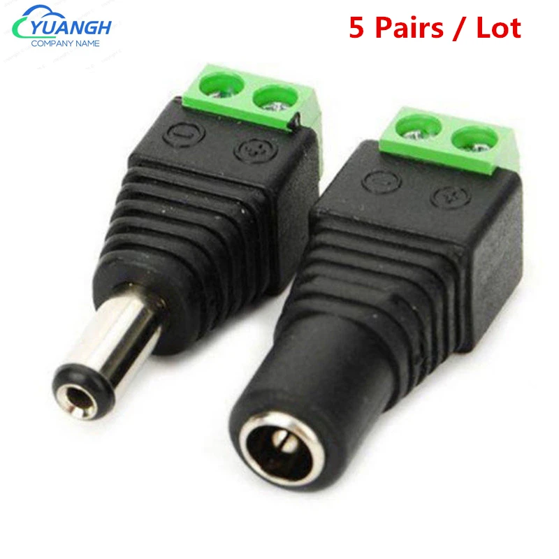 DC Connector Female Male 2.1 * 5.5mm Power Jack Adapter Plug Cable Connector For  LED Strip CCTV Camera