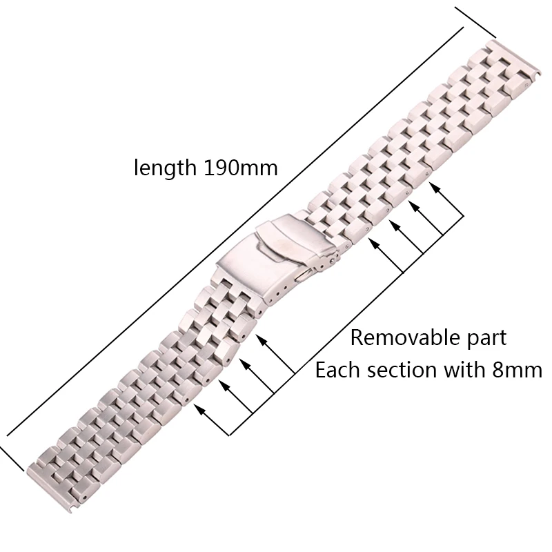 Stainless Steel Watch Strap Bracelet Solid Metal Brushed Finish 18mm 20 22 24mm Unisex Compatible Watchband Accessories