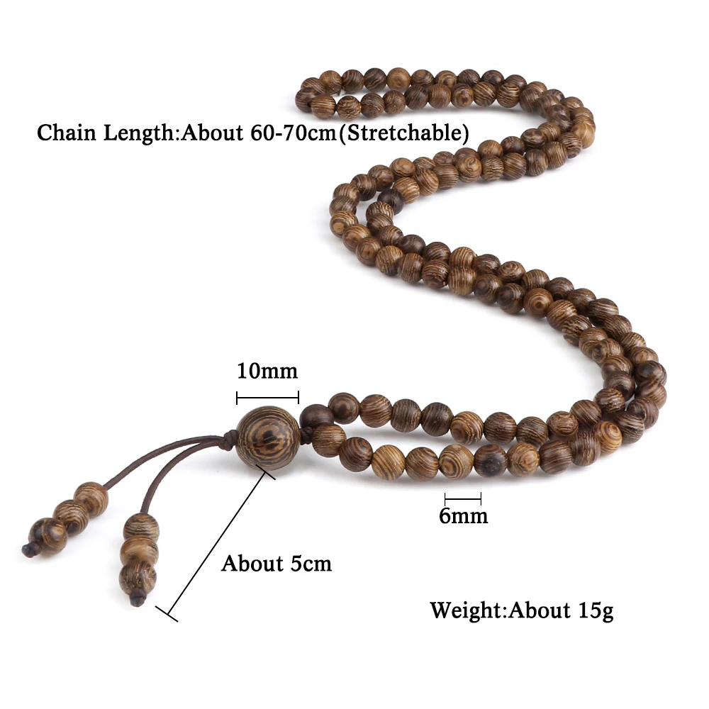 Vintage 108 Wooden Beads Bracelets 6mm Women Men Elastic Beaded Long Necklace Fashion Buddhist Prayer Yoga Jewelry Handmade Gift