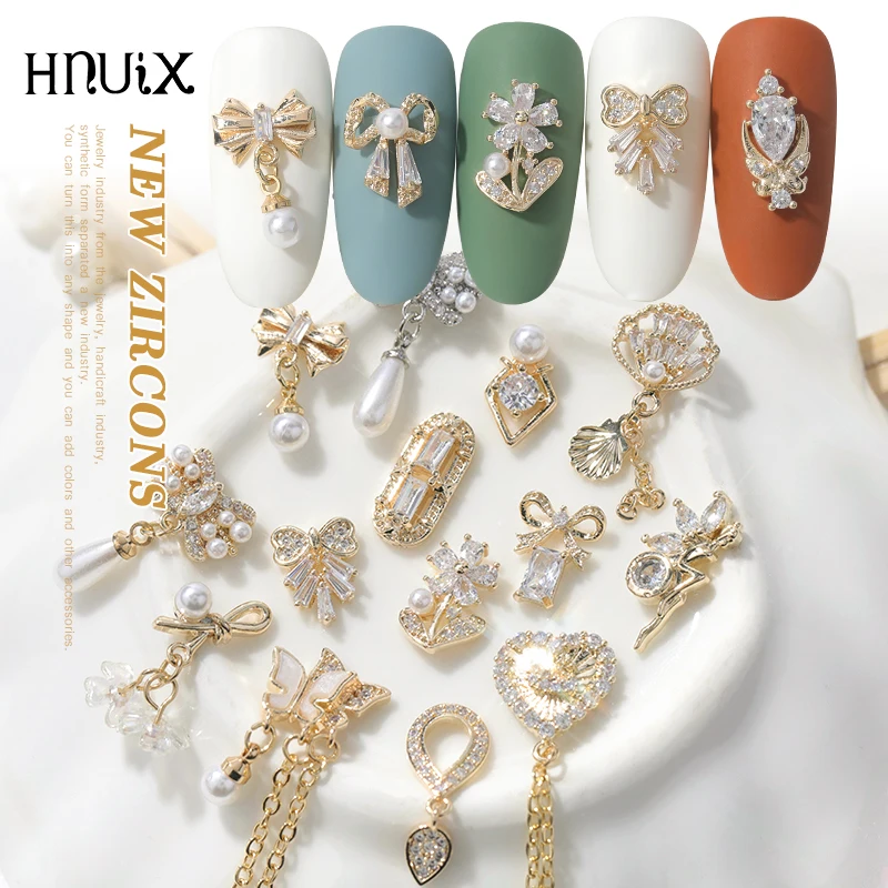 Hnuix-ネイルアート用3Dメタルジルコンネイル,ラインストーン,合金ジュエリー,ペンダント,ネイルアクセサリー,2個