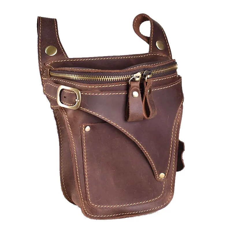 Crazy Horse Leather motorcycle Bag For Men Genuine Leather Belt Bag High Vintage Men's Waist Pack Male Hip Fanny Packs Bag