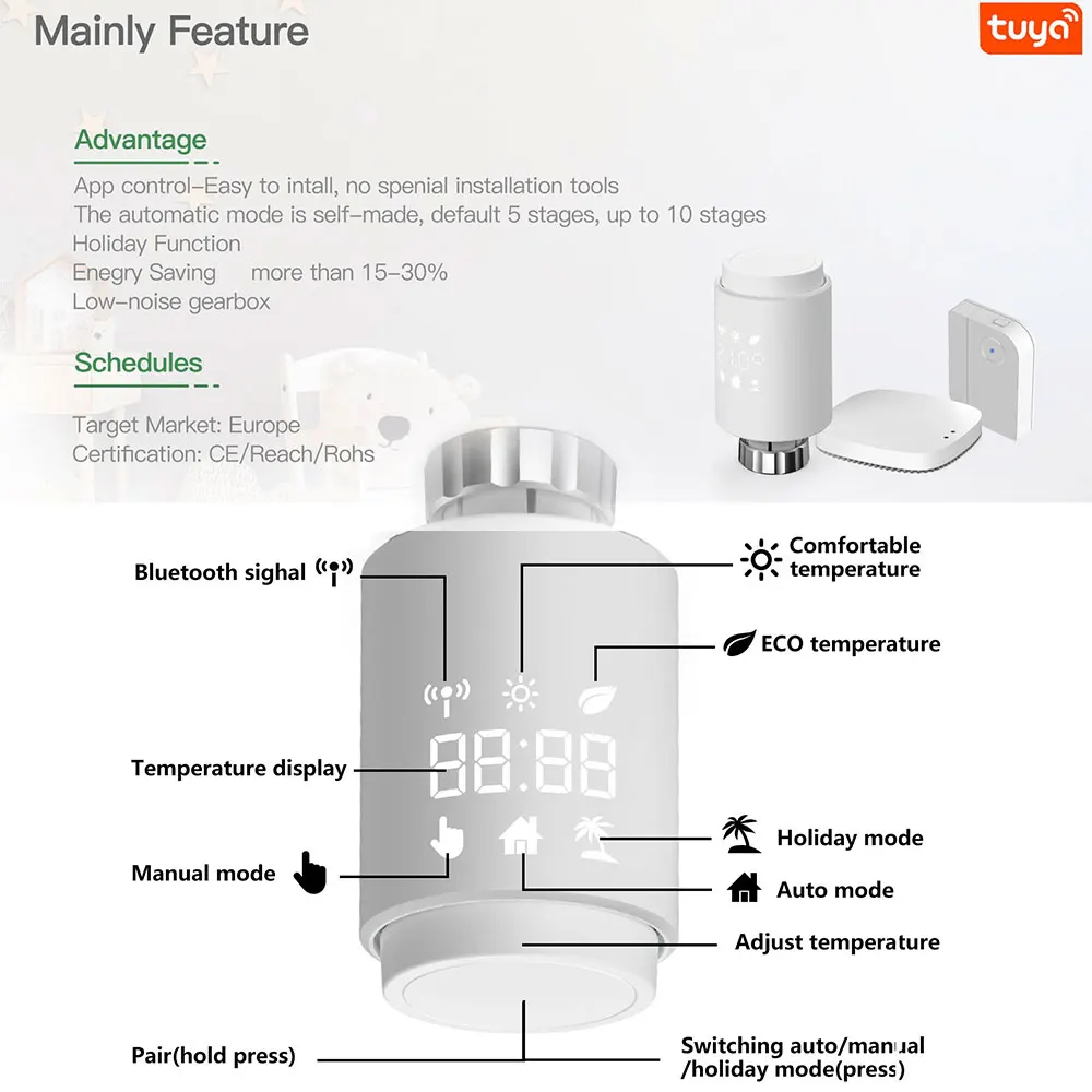 Tuya Smart Radiator Valve Connected Thermostatic  Zigbee Thermostat Programmable  thermostat 220v Works with Alexa,Google Home