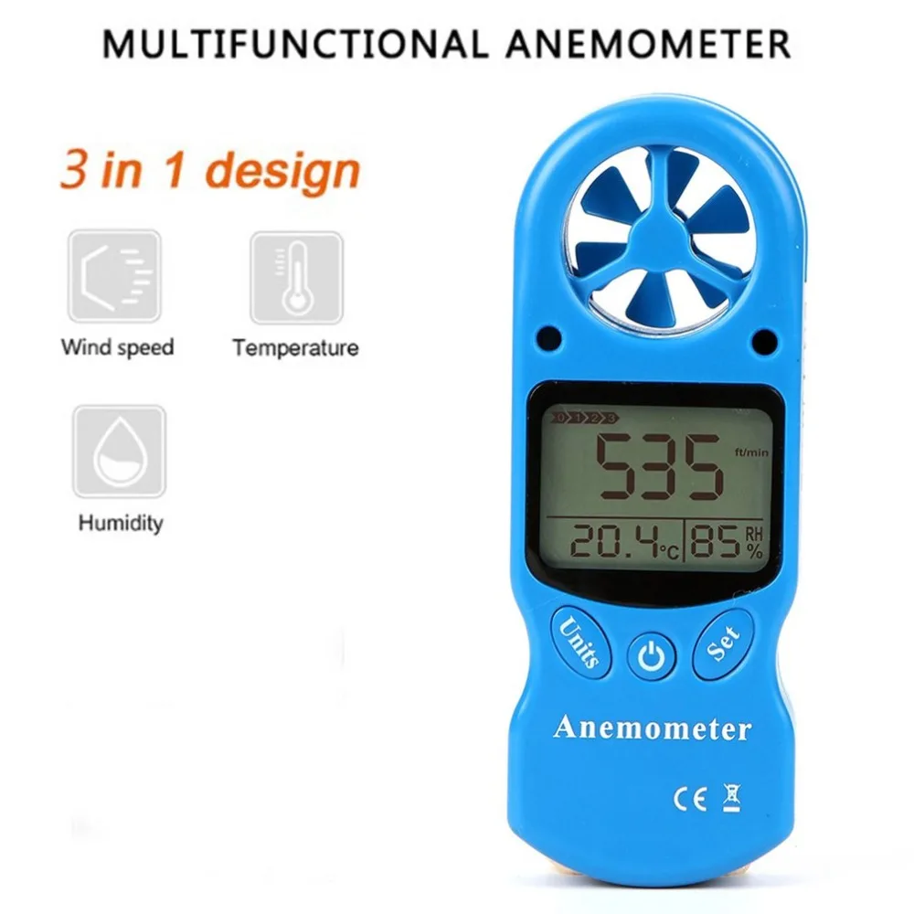 TL-300 Mini Multipurpose Anemometer Digital Anemometer LCD Wind Speed Temperature Humidity Meter with Hygrometer Thermometer