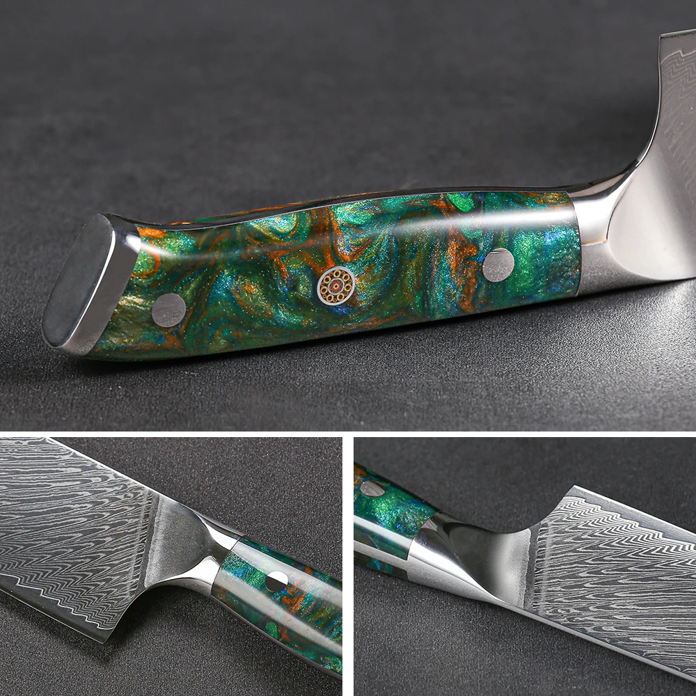 TURWHO Japanese VG10 Core Color Resin Handle 8.5 Inch Chef\'s Knife 67 Layer Damascus Steel Kitchen Knives Sharp Kiritsuke Knife
