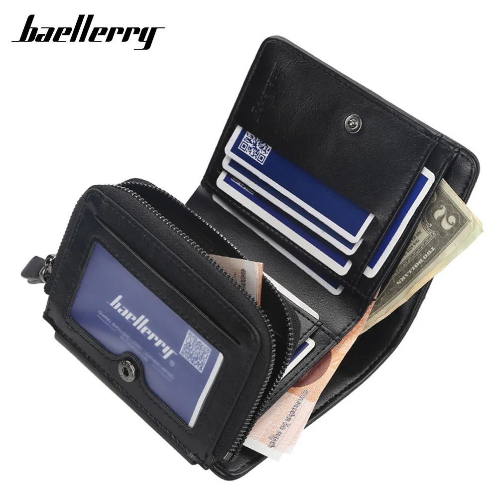 New Men Wallets Name Engraving High Quality Zipper Short Desigh Card Holder Male Purse Vintage Coin Holder Men Wallets