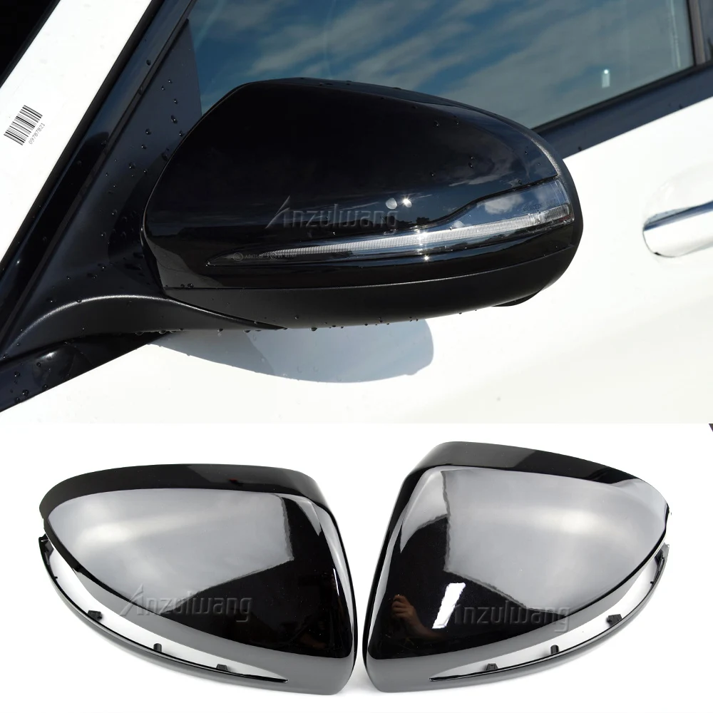 Bright black side mirror covers rearview mirror caps with clips for Mercedes-Benz C E S CLC G class W205 W213 X253 2014-2019 LHD