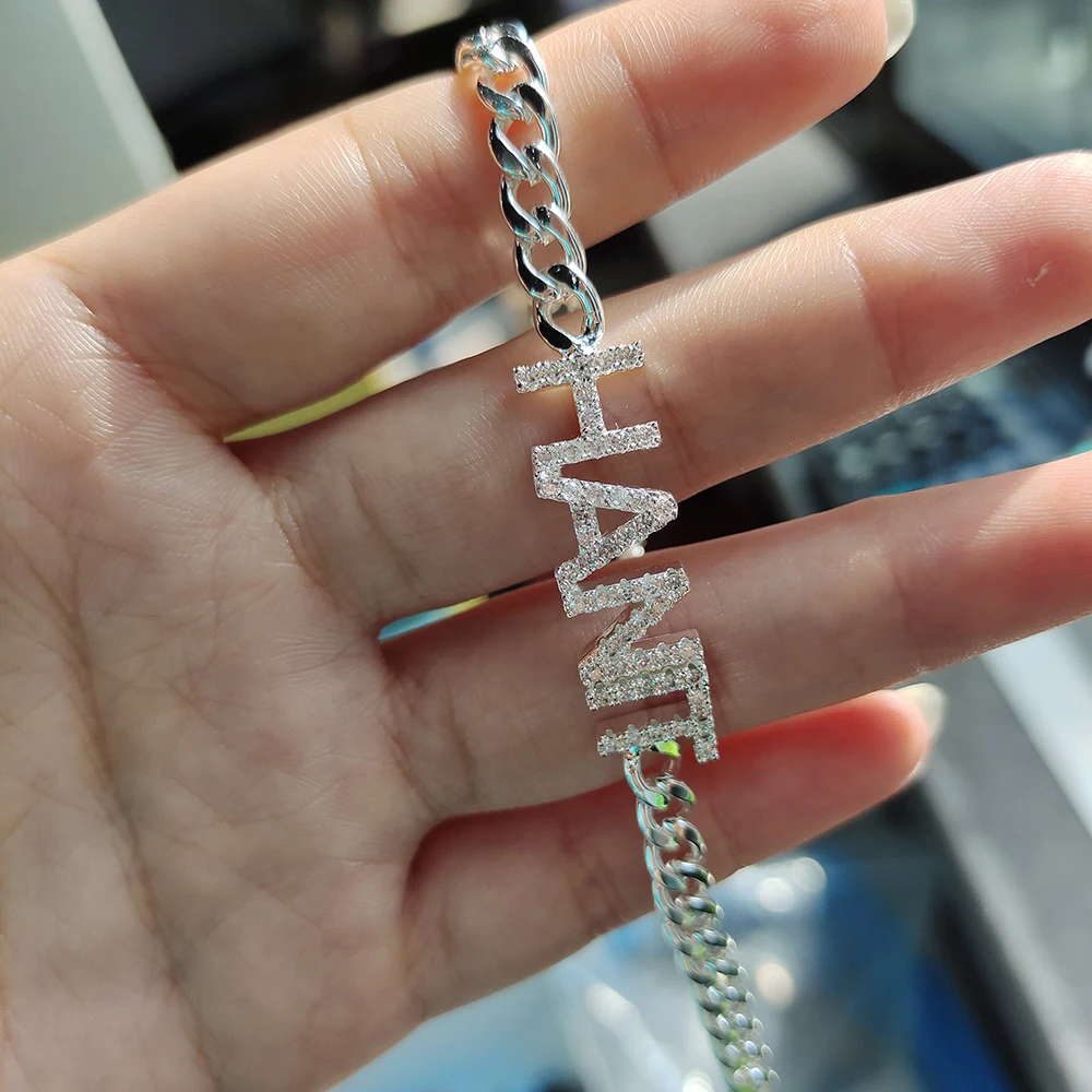 DODOAI Custom Name Bracelet Crystal 9mm Letters Shiny Bracelet Women Kids Cuban Chain Adjustable Stretch Letter  Bracelets Gifts