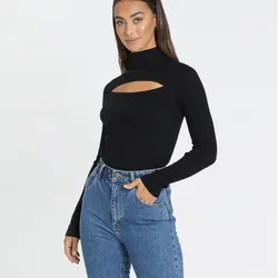 Black Ladies Sexy Autumn/Winter Knit Pullover Turtleneck Pullover Casual Sweater Women's Shirt Long Sleeve Tight Sweater Girls