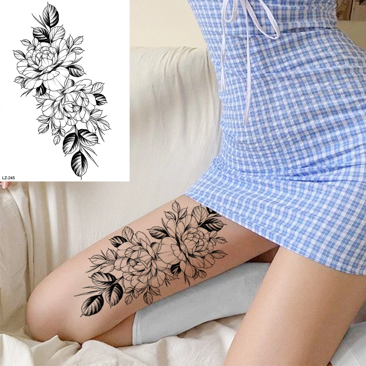 3D Realistic Large Rose Flower Temporary Tattoos For Women Girl Peony Moon Butterfly Fake Tattoo Sexy Waist Tnsfer Tatoo Decal