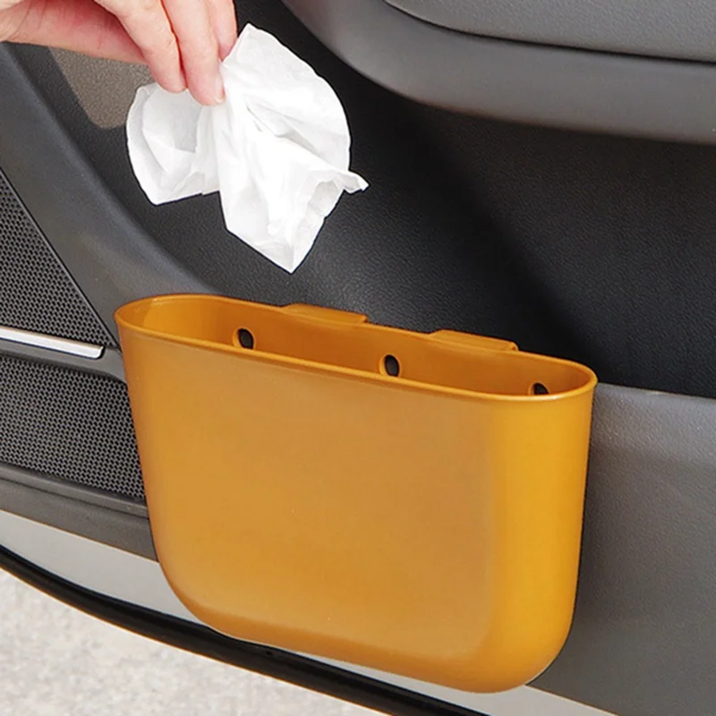 In-car Trash Can Car Storage Compartment Vehicle Small Garbage Bin Hanging Type Solid Color